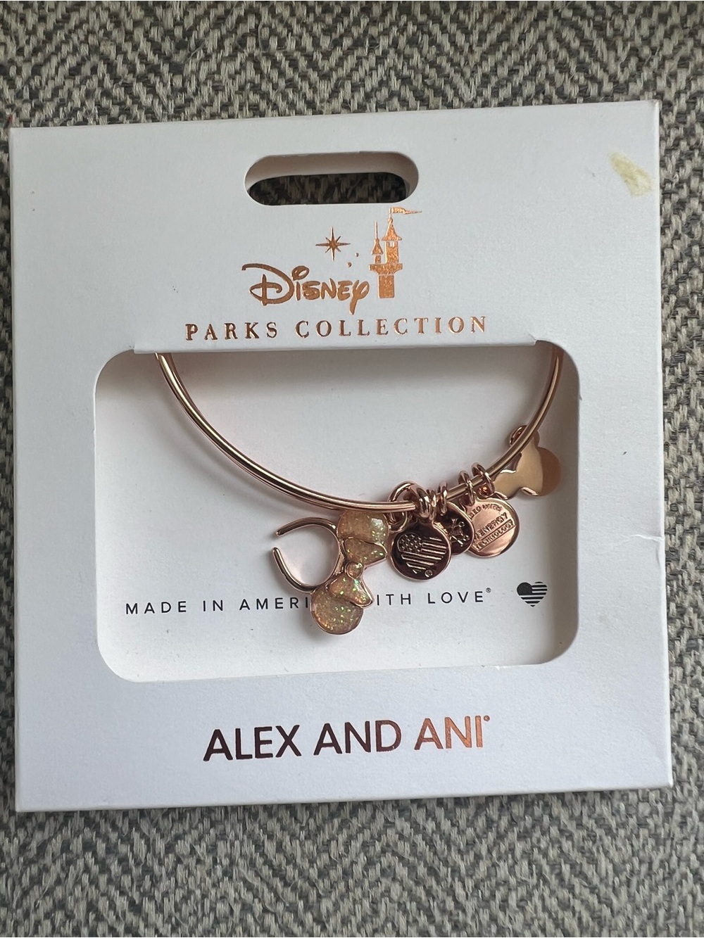 NIB Alex and Ani Rose Gold Minnie Bow Charm Bangle 2018